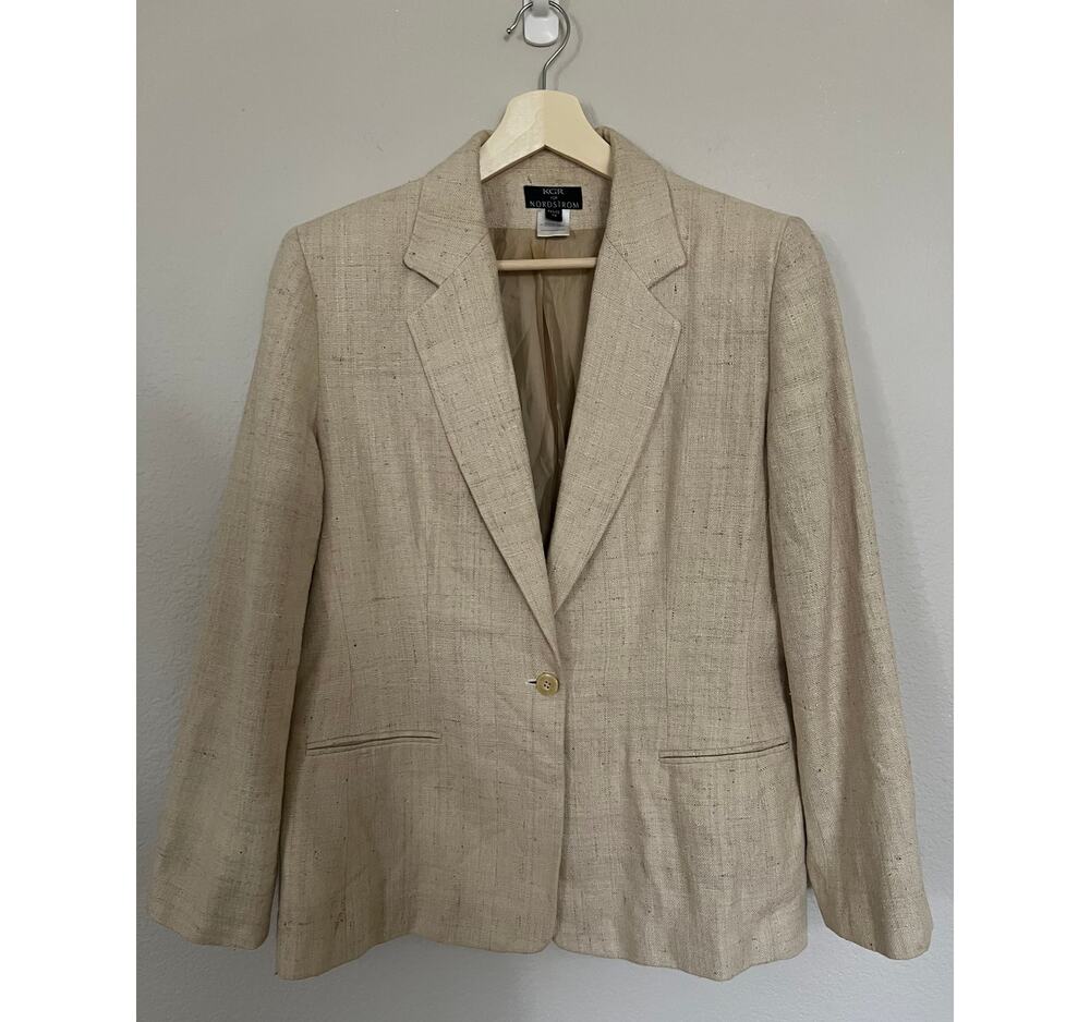 KRG for Nordstrom Blazer 100% Raw Silk Beige Size 14P